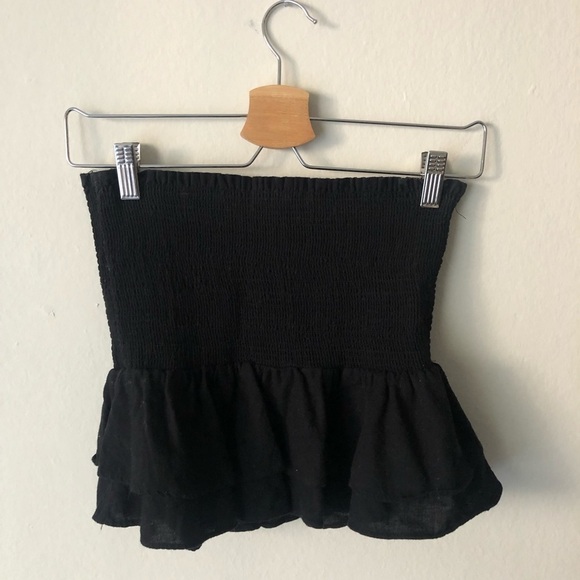 Zara Linen Peplum Strapless Top in Black M - Picture 6 of 7